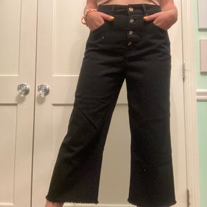 Black high wasted button ankle/cropped flare jeans